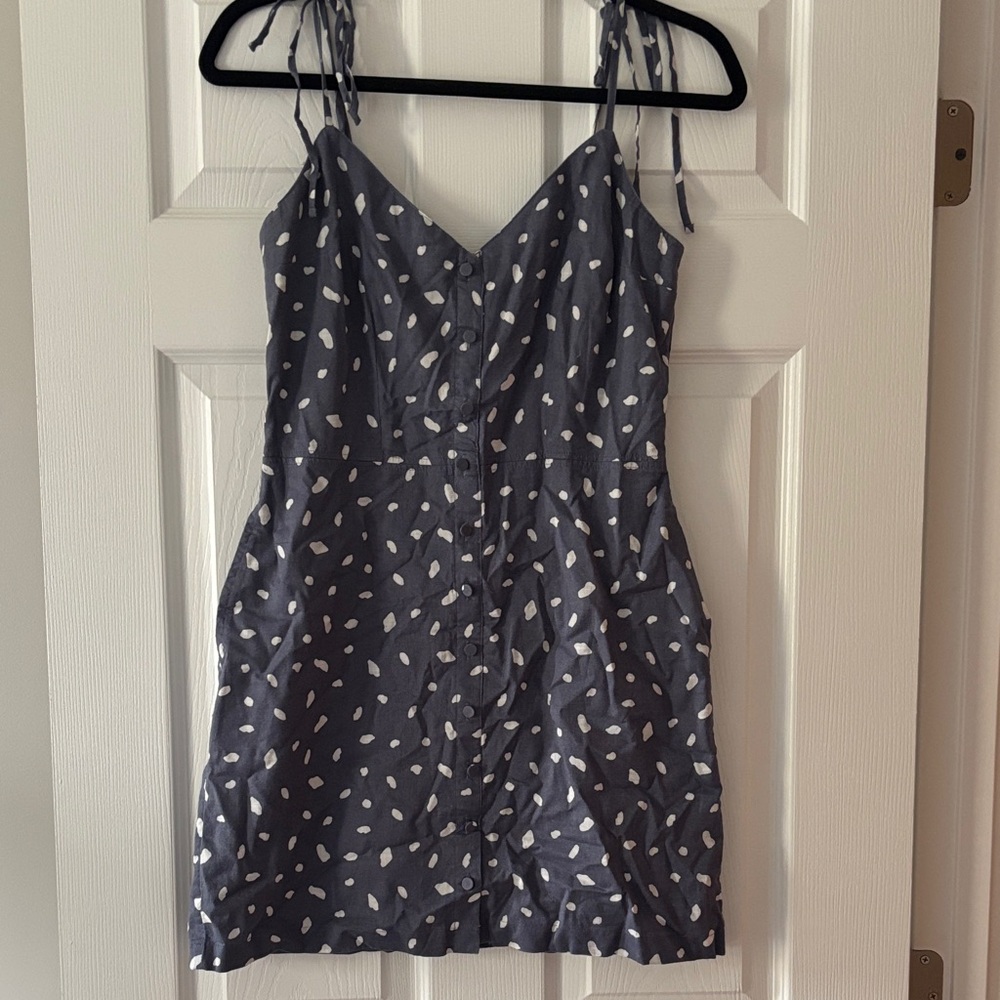 Blue Spaghetti Strap Dress with White Polka Dots